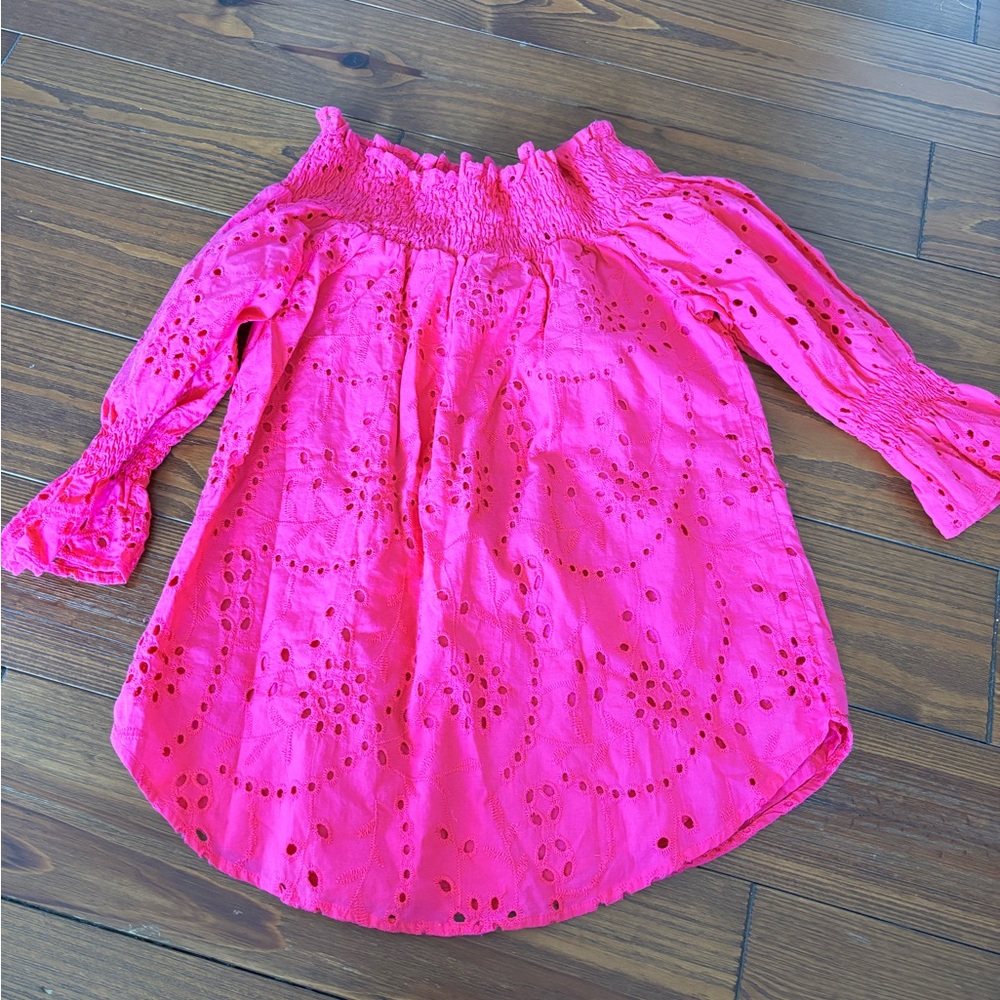 Pink Off-Shoulder Eyelet Top